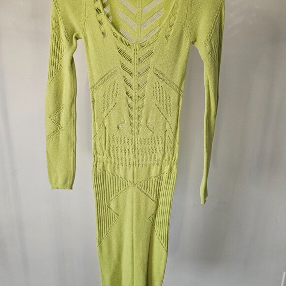 Soft Lime BodyCon Viscose Peek-A-Boo Knit Dress - Picture 2 of 8